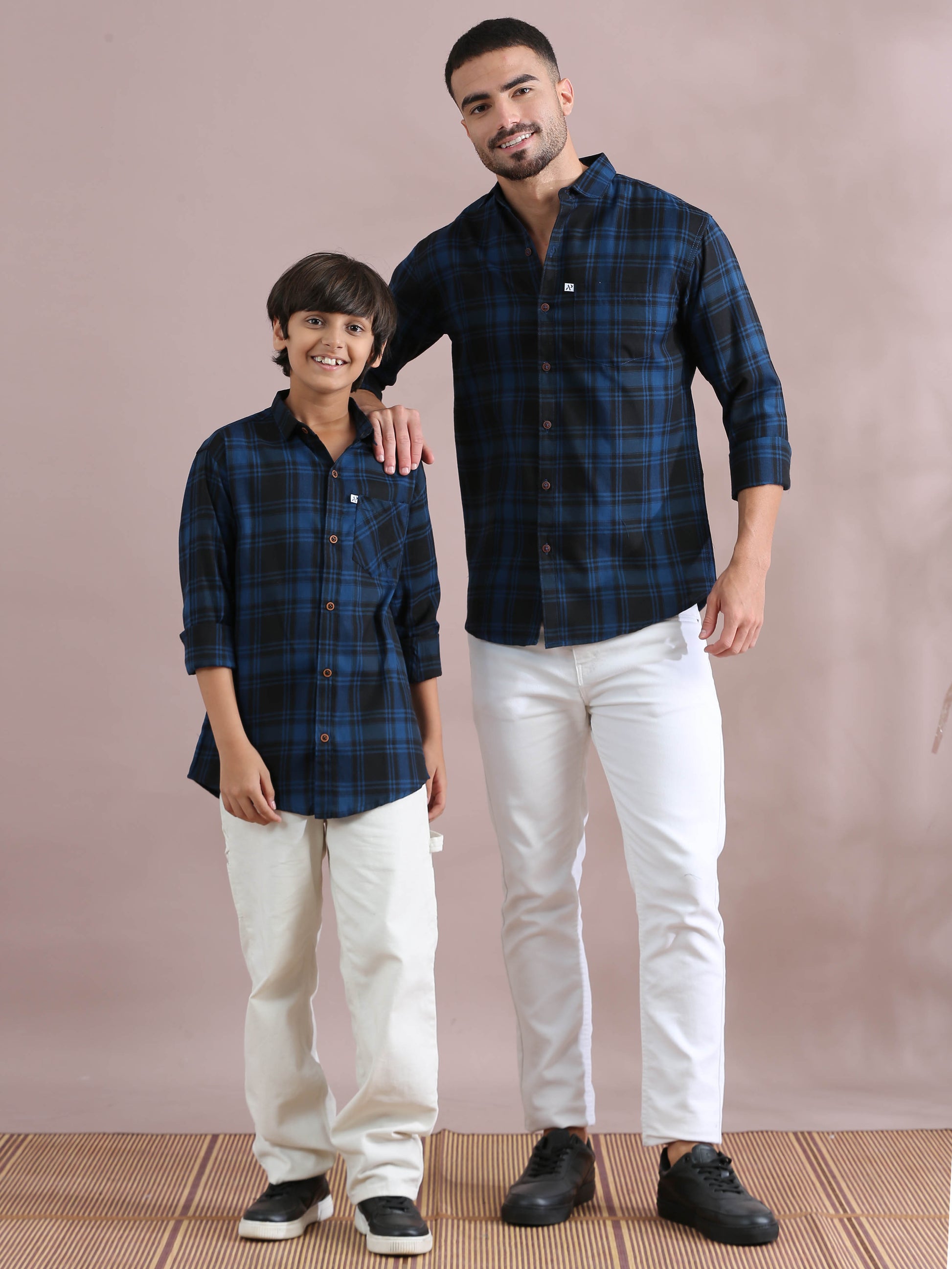 Tiger Navy Checked Matching Shirt Dad And Son Combo