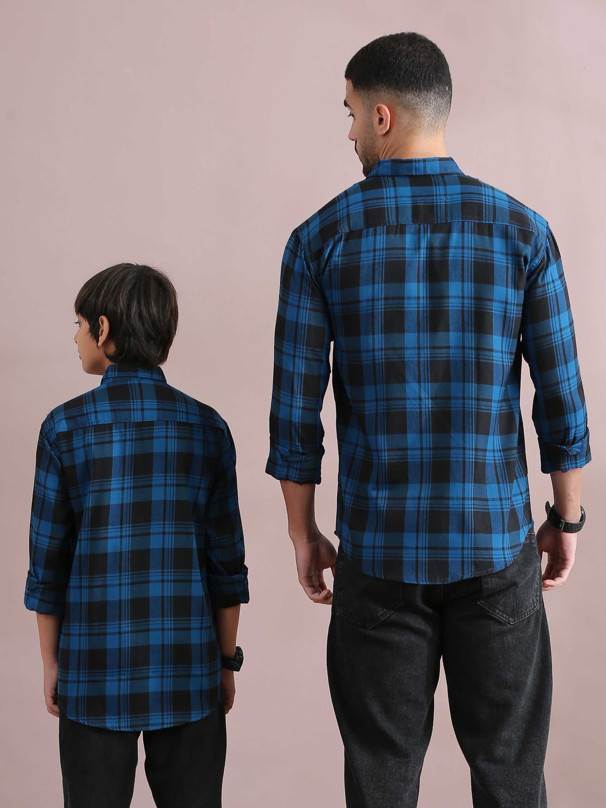 Wanted Navy Checked Father Son Combo Shirts