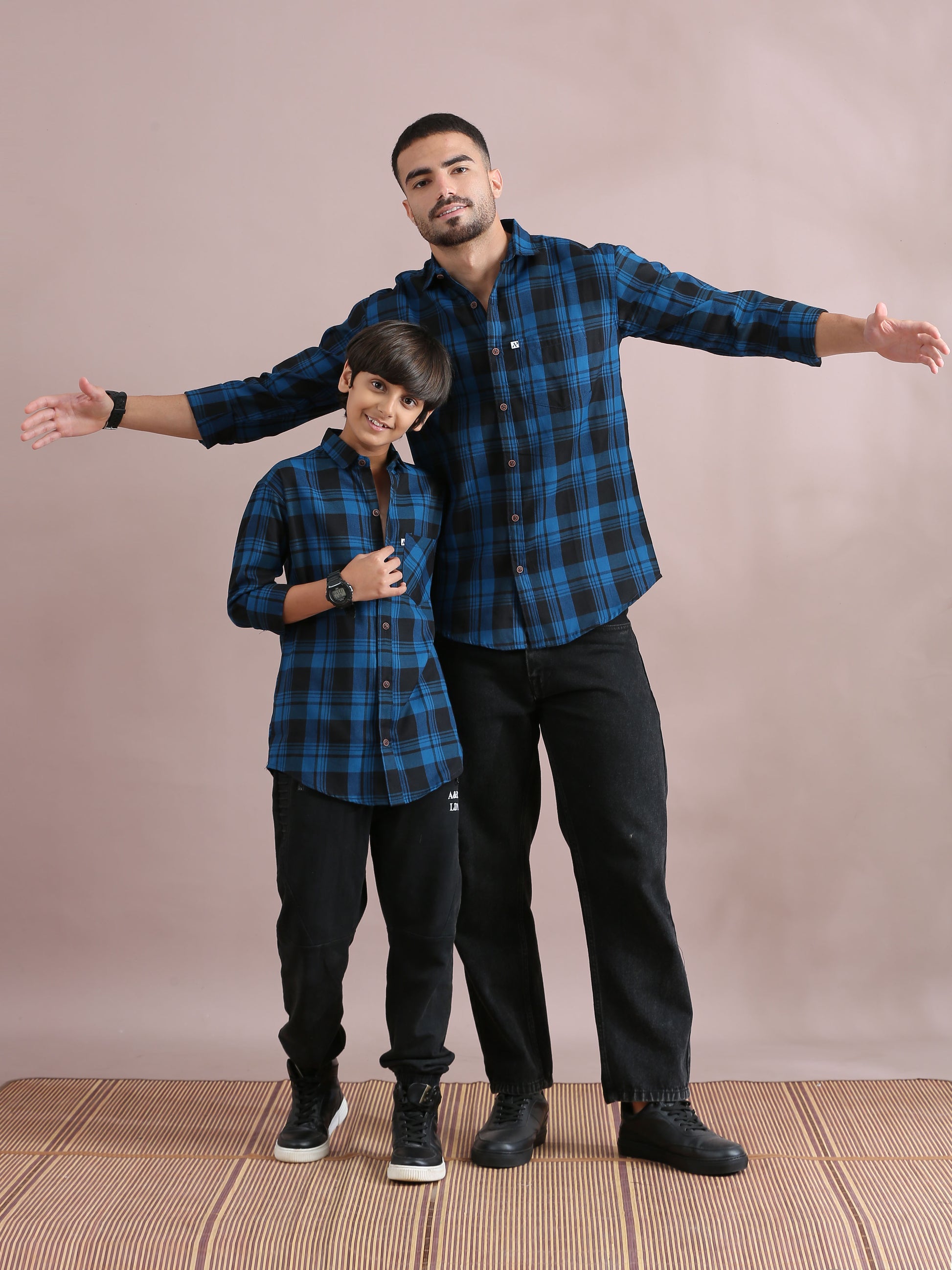 Wanted Navy Checked Father Son Combo Shirts