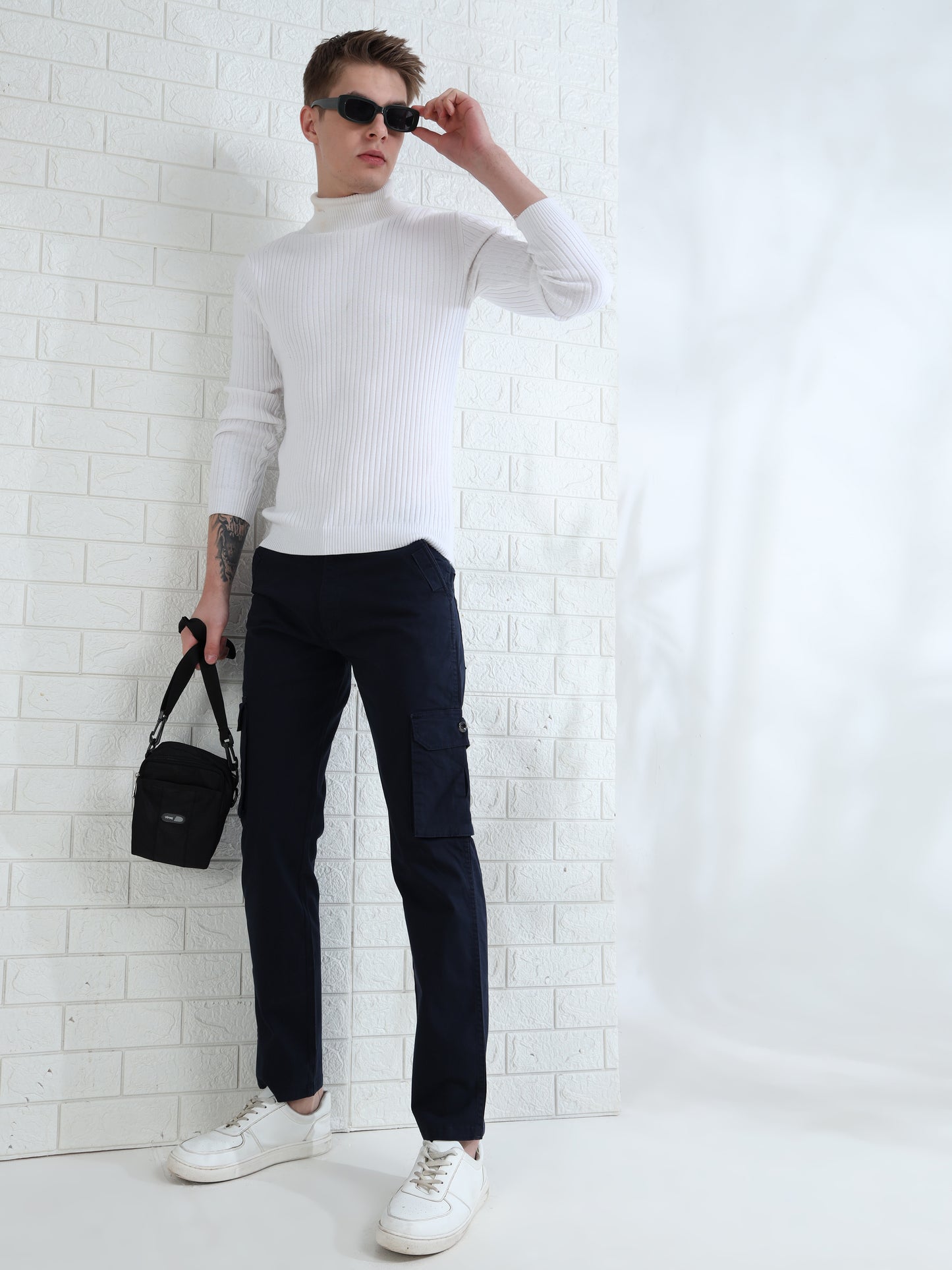 Casual men's navy cargo pants
