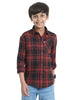Tiger Orange  Cotton Blend Checks Shirt For Kids