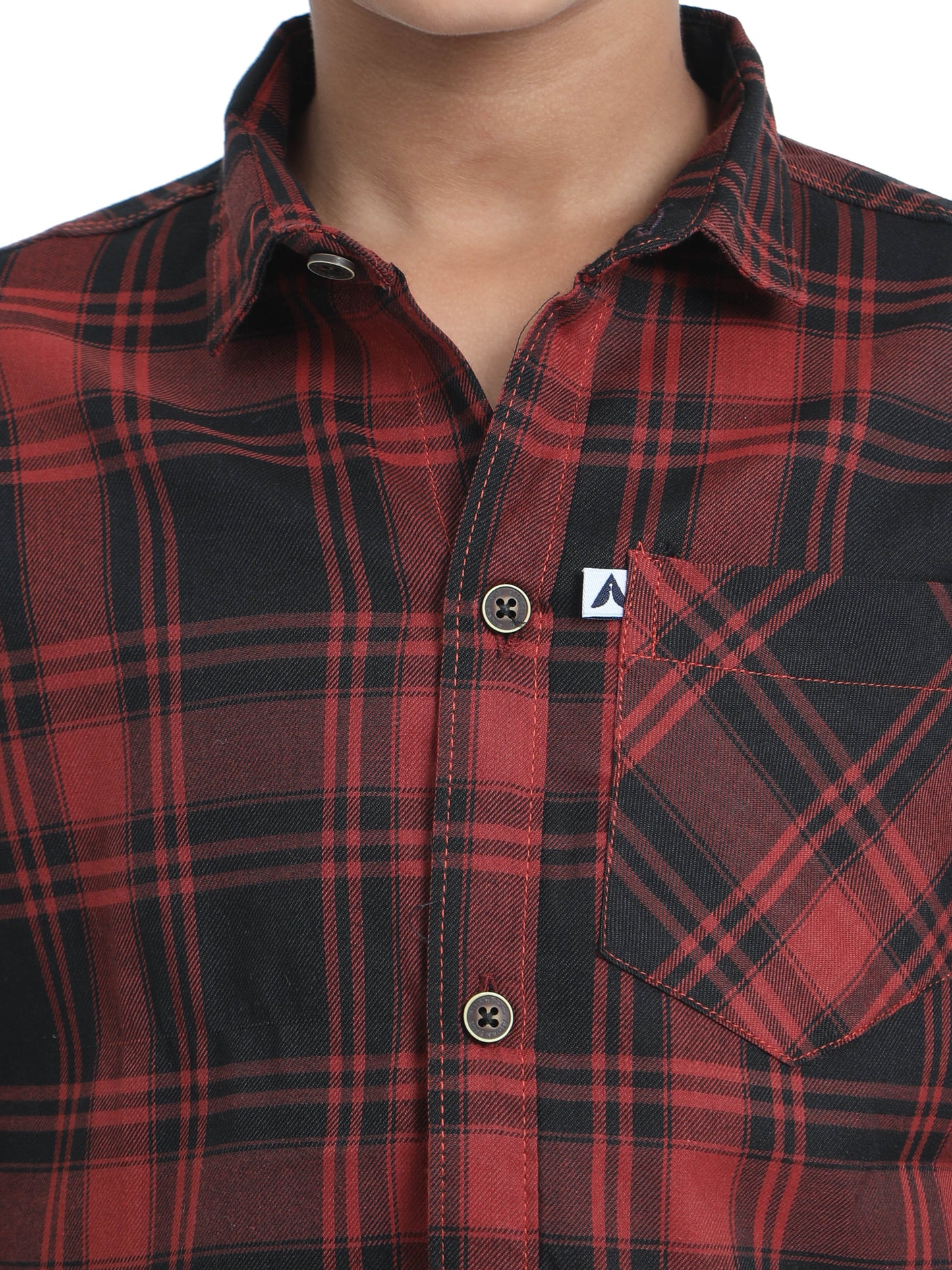 Tiger Cotton Checks Boys Orange Shirt