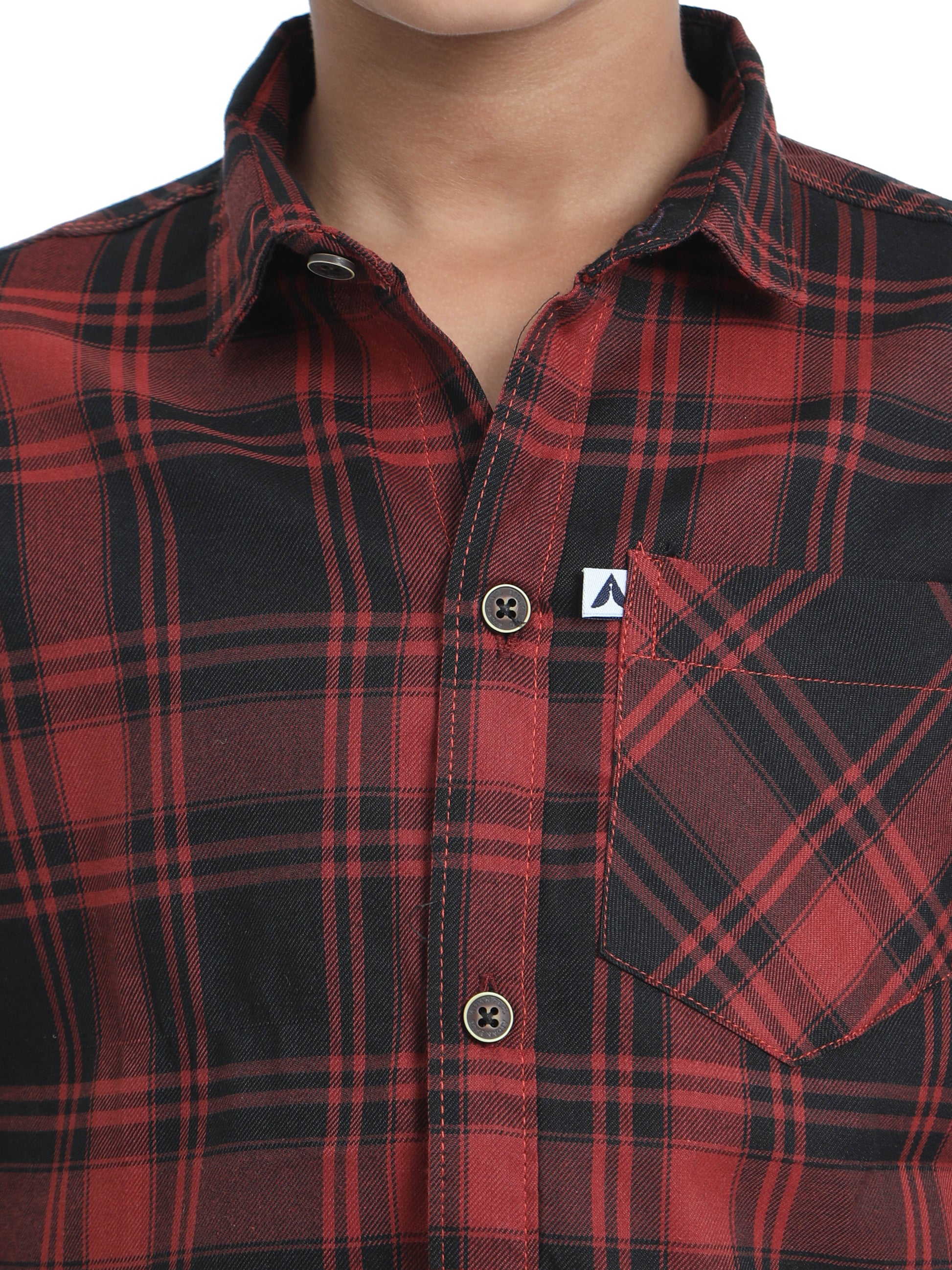 Tiger Cotton Checks Boys Orange Shirt