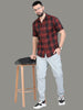 Tiger Orange Cotton Blend Half Sleeve Checks Shirt For Men