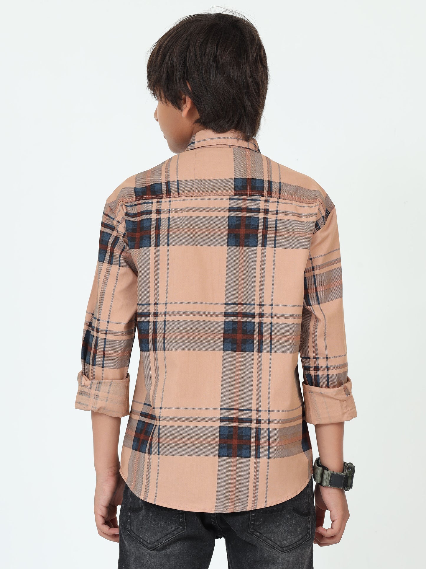 Orange Broadchecks Cotton Blend Kids Boys Shirts