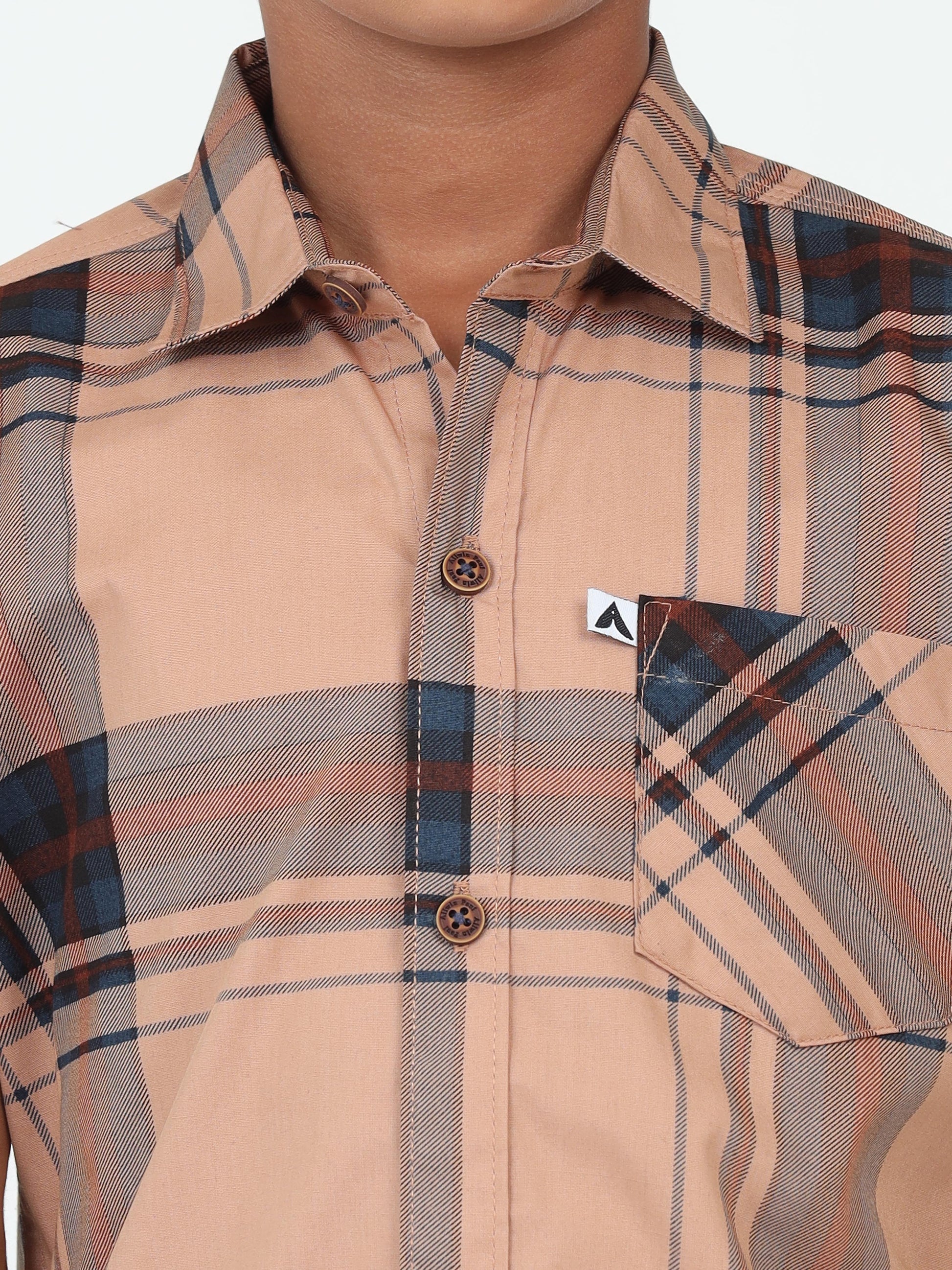 Orange Broadchecks Cotton Blend Kids Boys Shirts