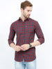 Men's Mix checks Peach Cotton Blend Regular Fit Shirt
