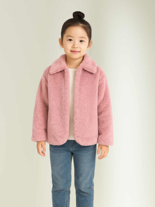 a soft pink faux fur winter jacket by Faryra