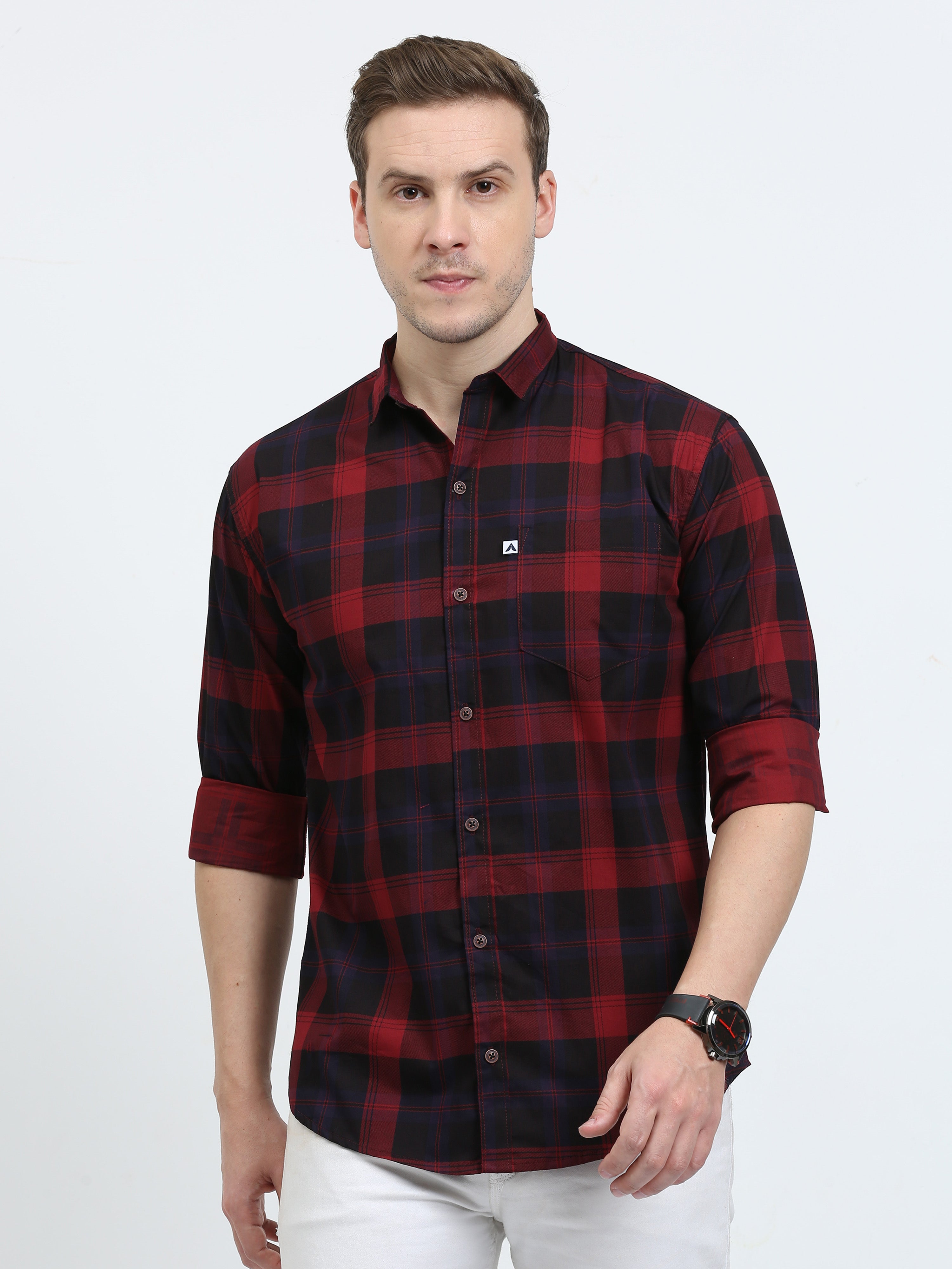Buy Cotton Tartan Red Black Plaid Shirt Online for Men Online
