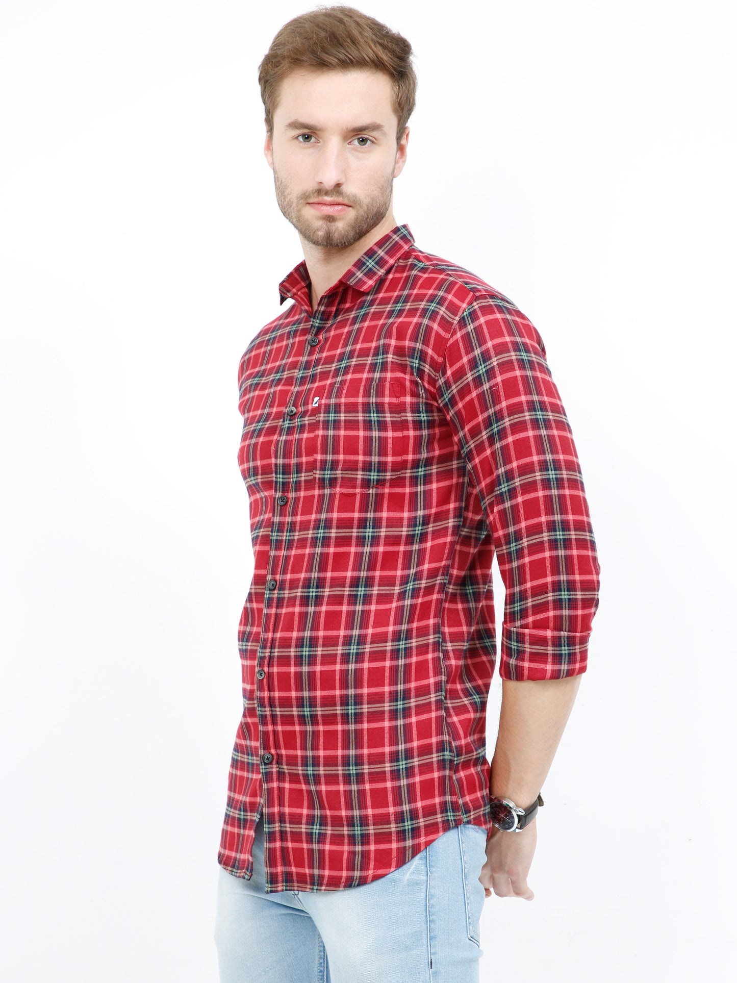 Cotton Regular Fit Mixed Red Check Shirt for Men