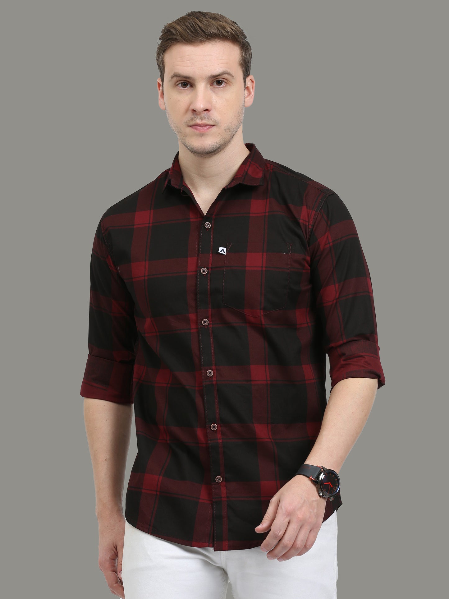 Plaid Red Check Shirt for Men with Regular Fit