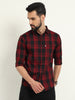 Wanted Red Cotton Blend Checks Shirt For Men