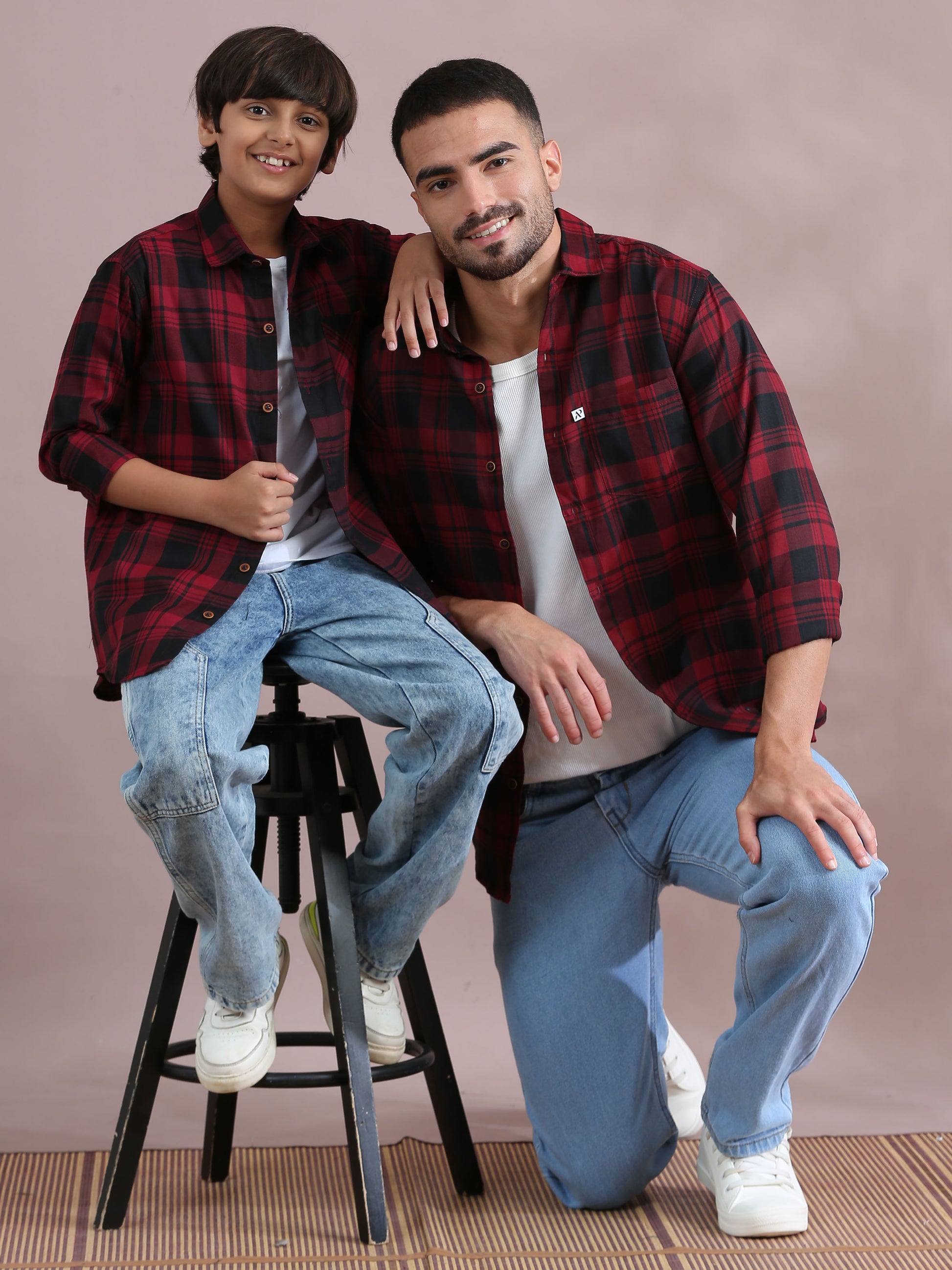 Shop Wanted Red Checked Father Son Matching Dress Shirts Combo Shop Wanted Red Checked Father Son Matching Dress Shirts Combo