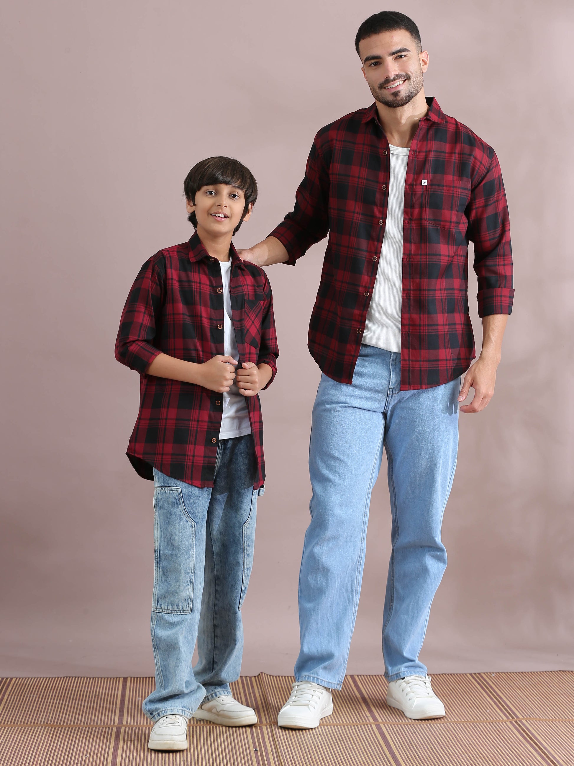 Shop Wanted Red Checked Father Son Matching Dress Shirts Combo