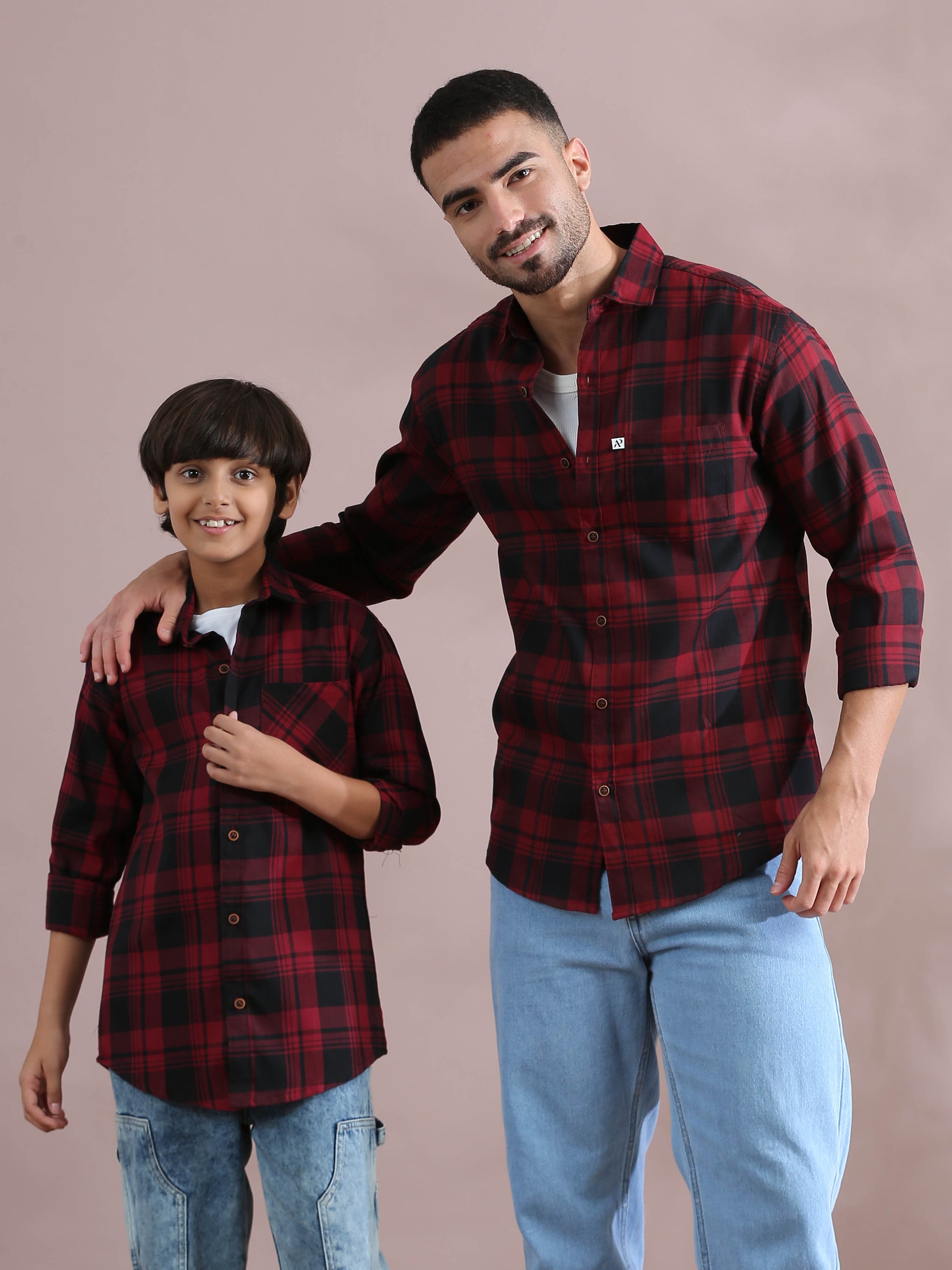 Shop Wanted Red Checked Father Son Matching Dress Shirts Combo Shop Wanted Red Checked Father Son Matching Dress Shirts Combo