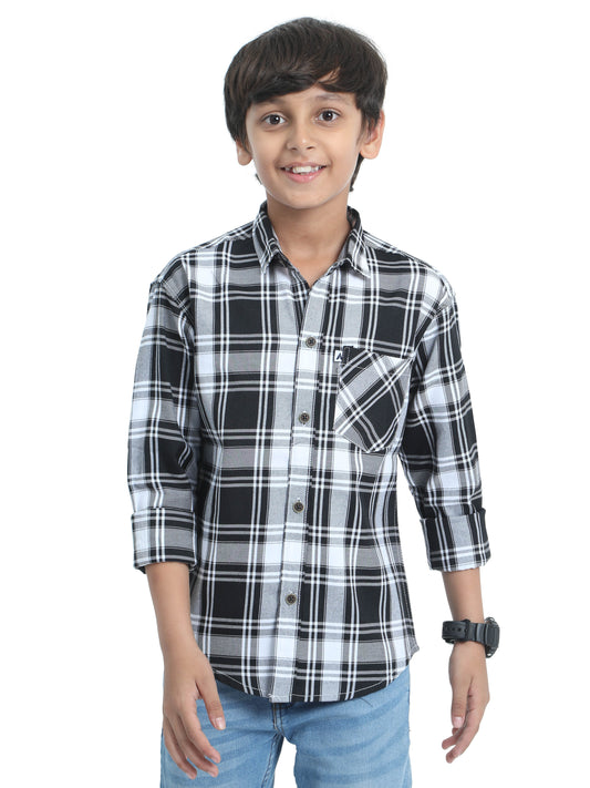 Tiger Checks Cotton Blend Boys White Shirt