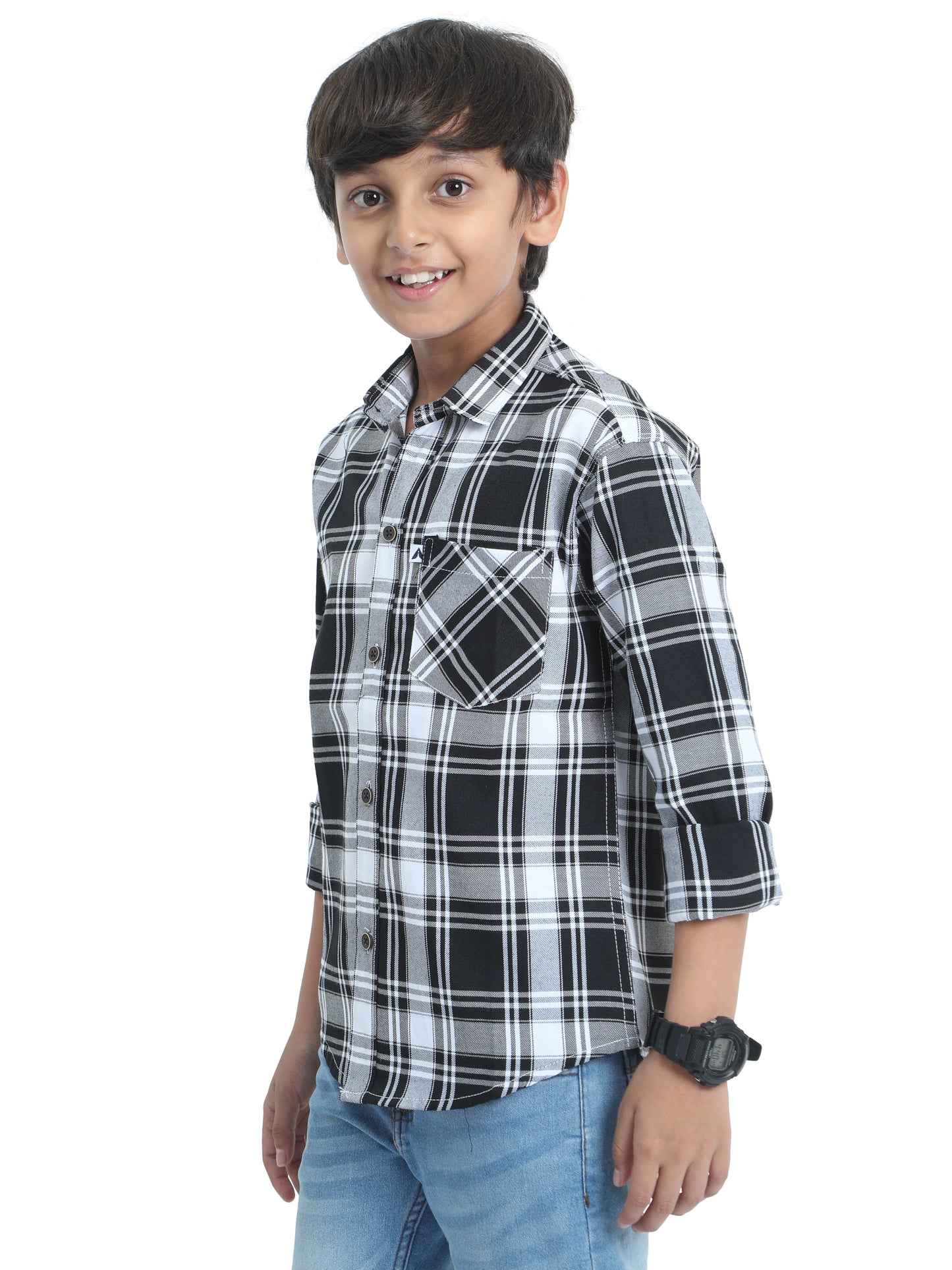 Tiger Checks Cotton Blend Boys White Shirt