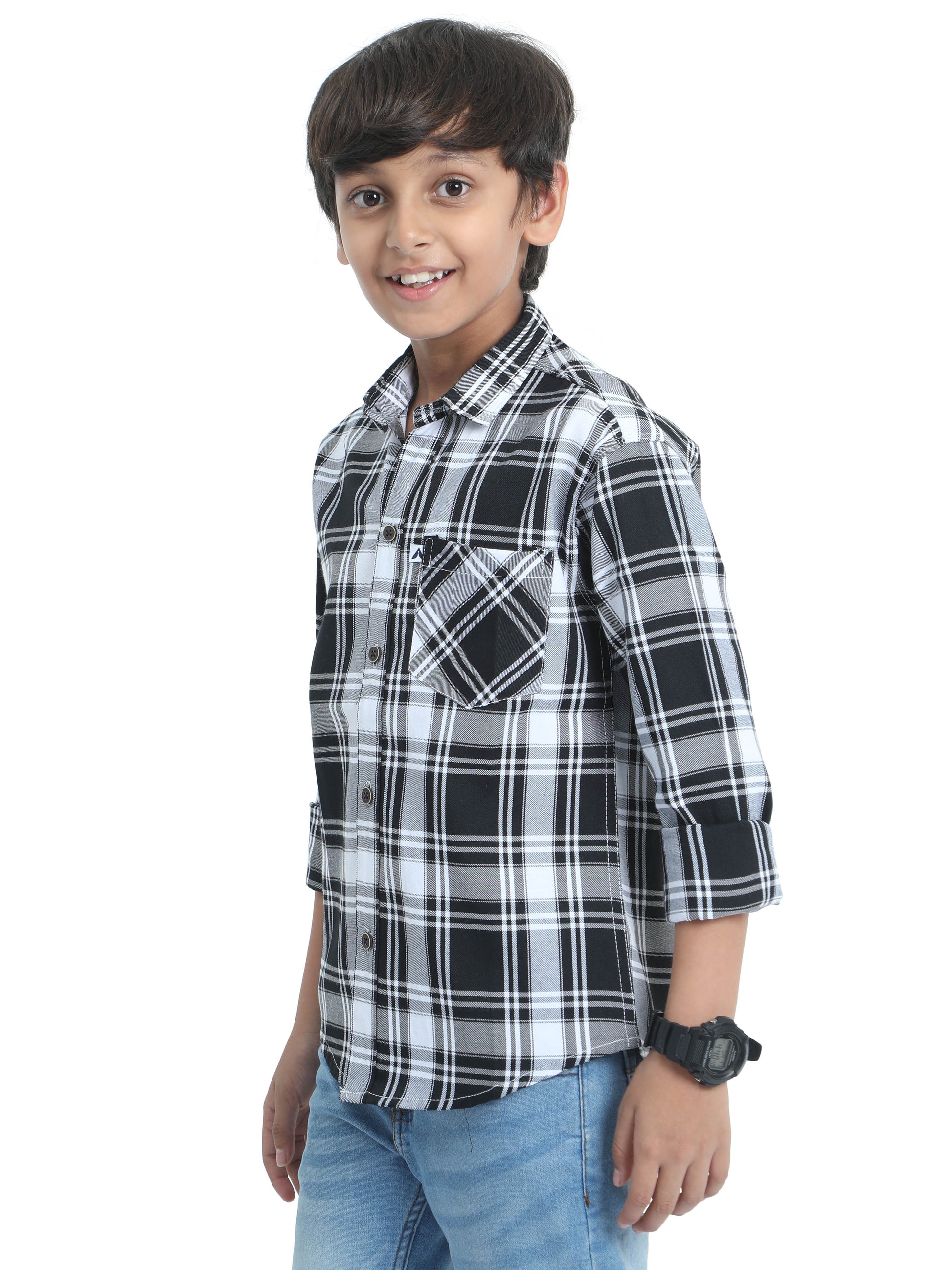 Tiger Checks Cotton Blend Boys White Shirt
