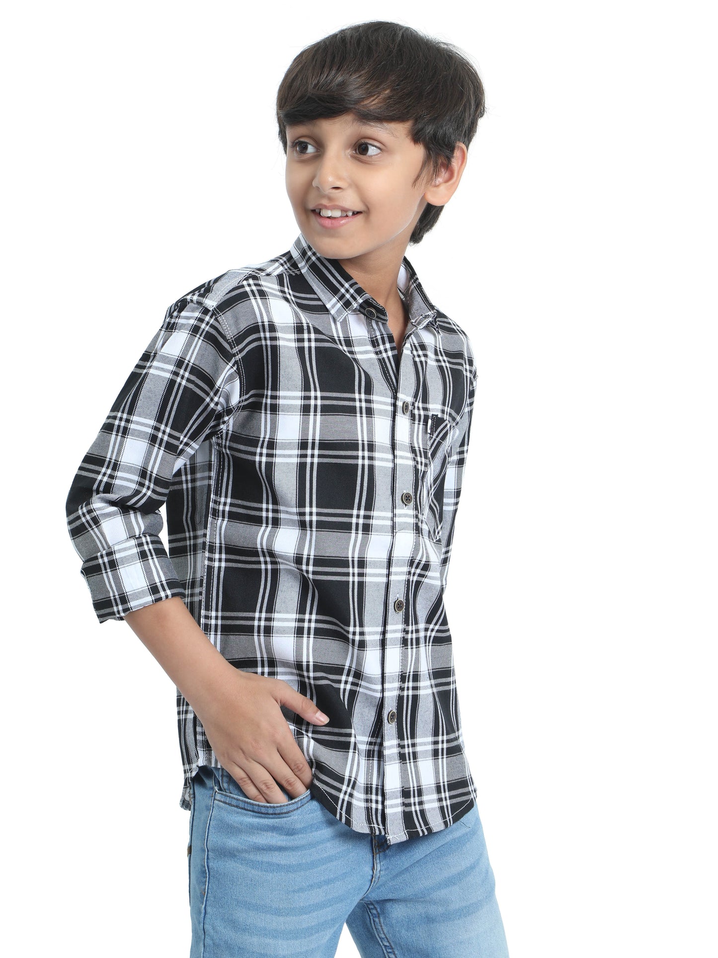 Tiger Checks Cotton Blend Boys White Shirt