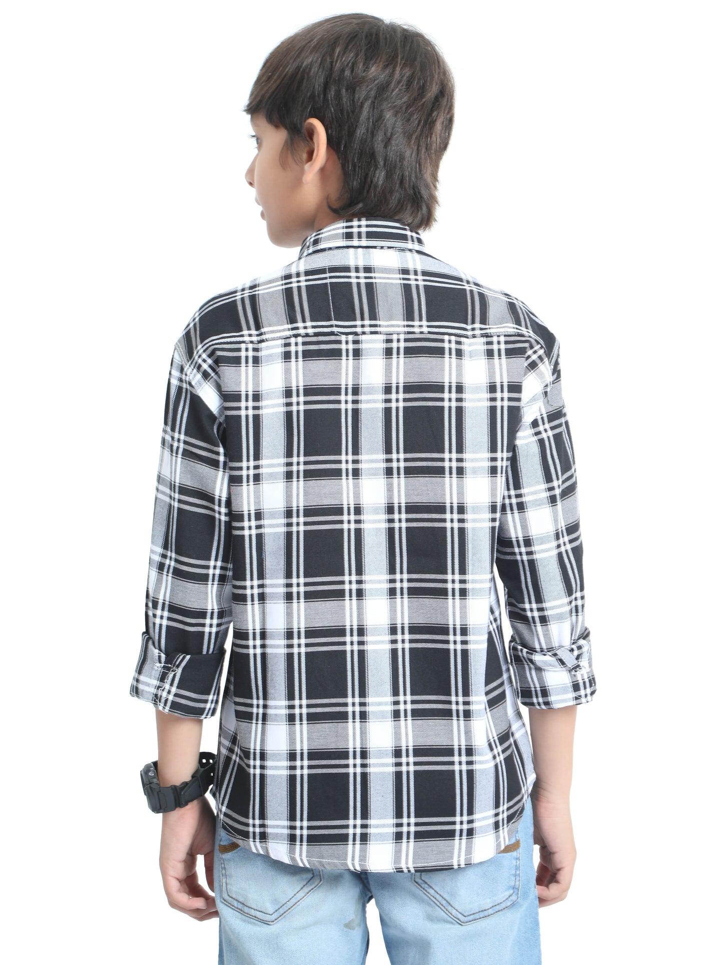 Tiger Checks Cotton Blend Boys White Shirt