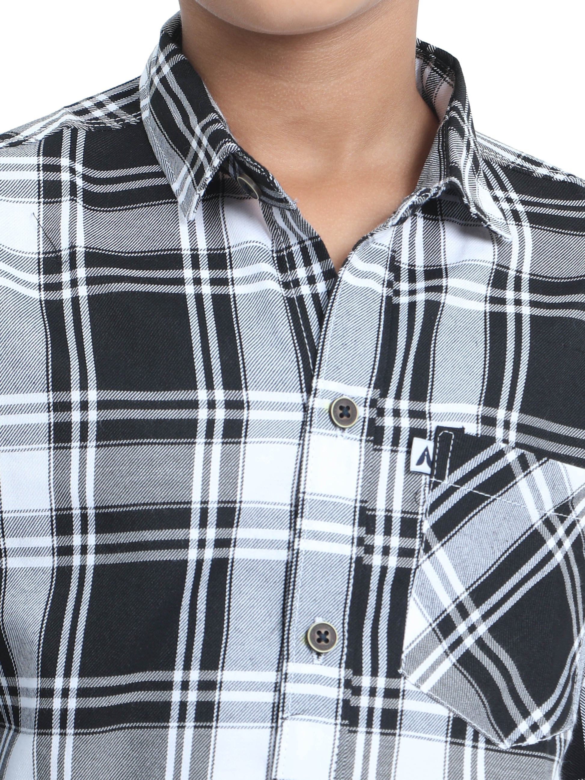 Tiger Checks Cotton Blend Boys White Shirt