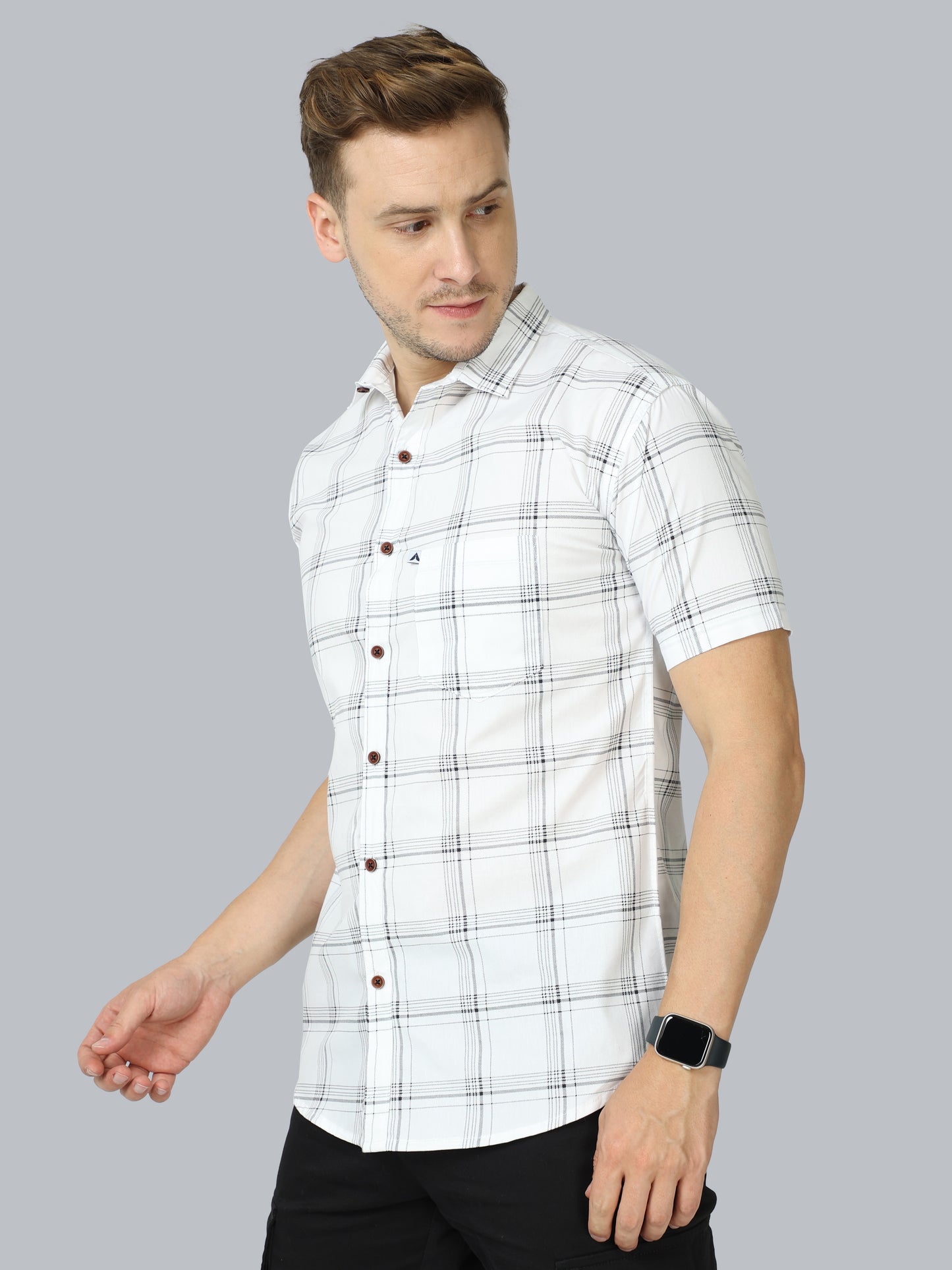  6line White Half Sleeve Shirts Checks For Men