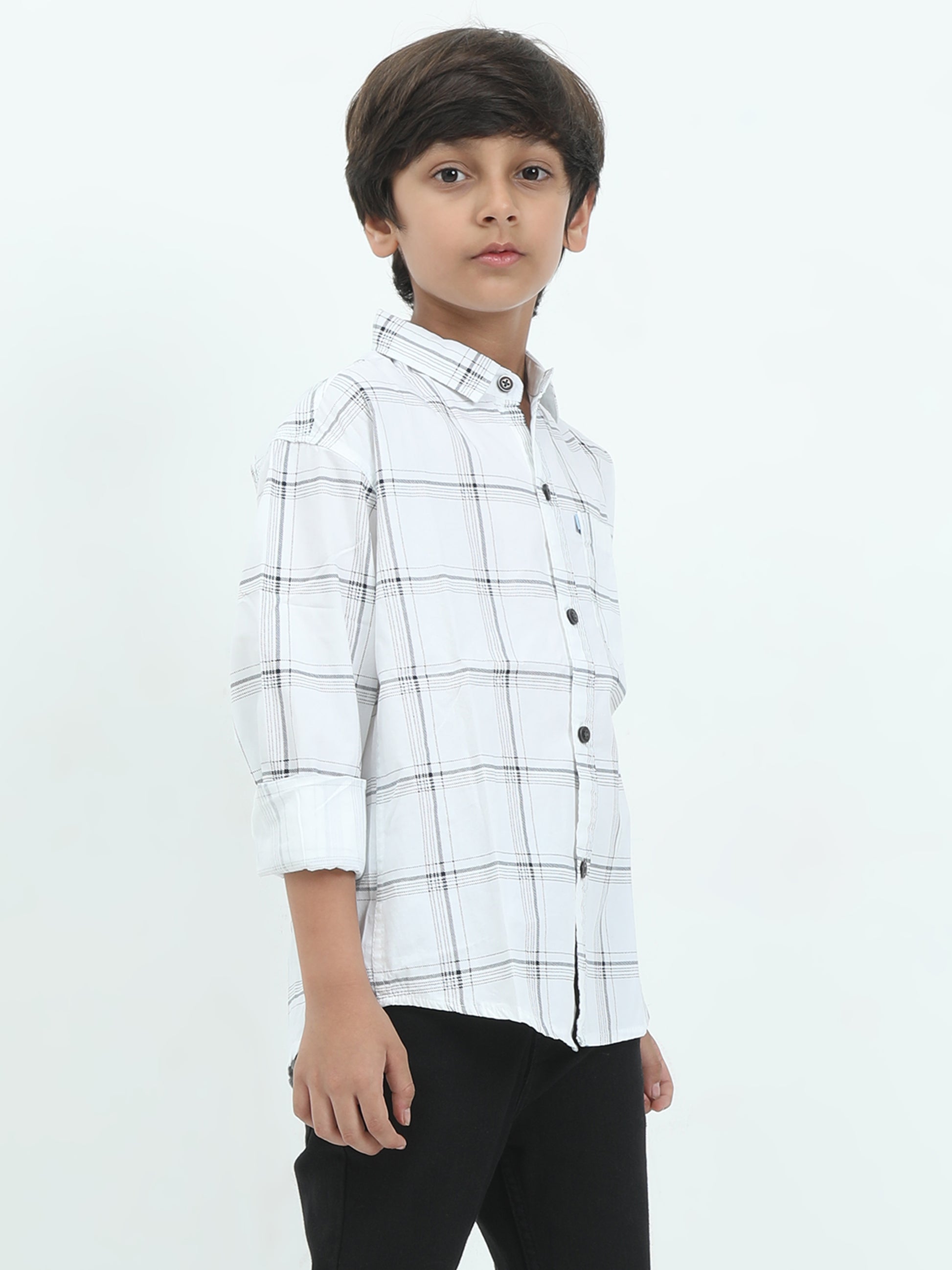 6line Checked Boys White Long Sleeve Shirt