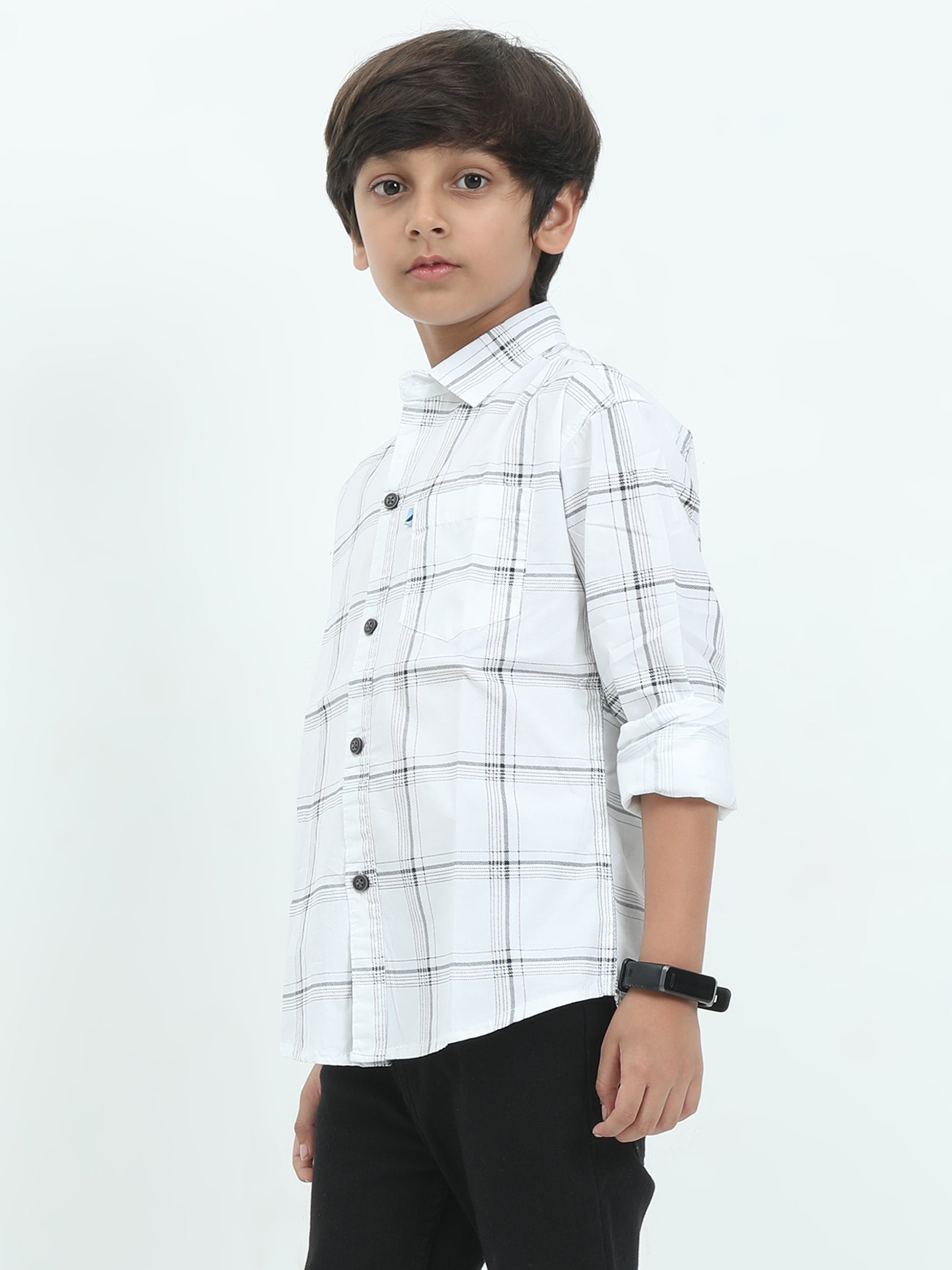 6line Checked Boys White Long Sleeve Shirt