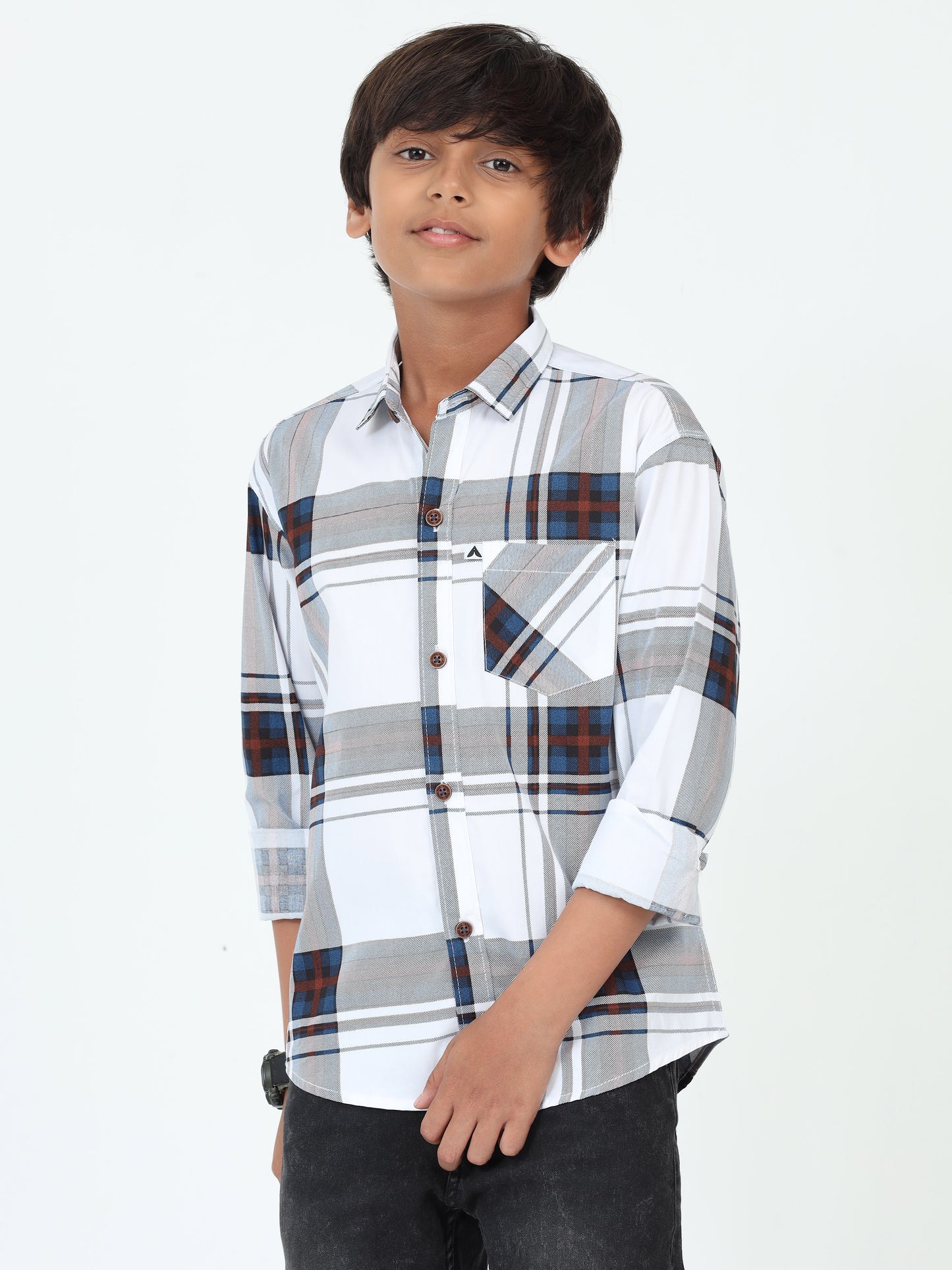 Broadchecks Cotton Blend Boys White Dress Shirt