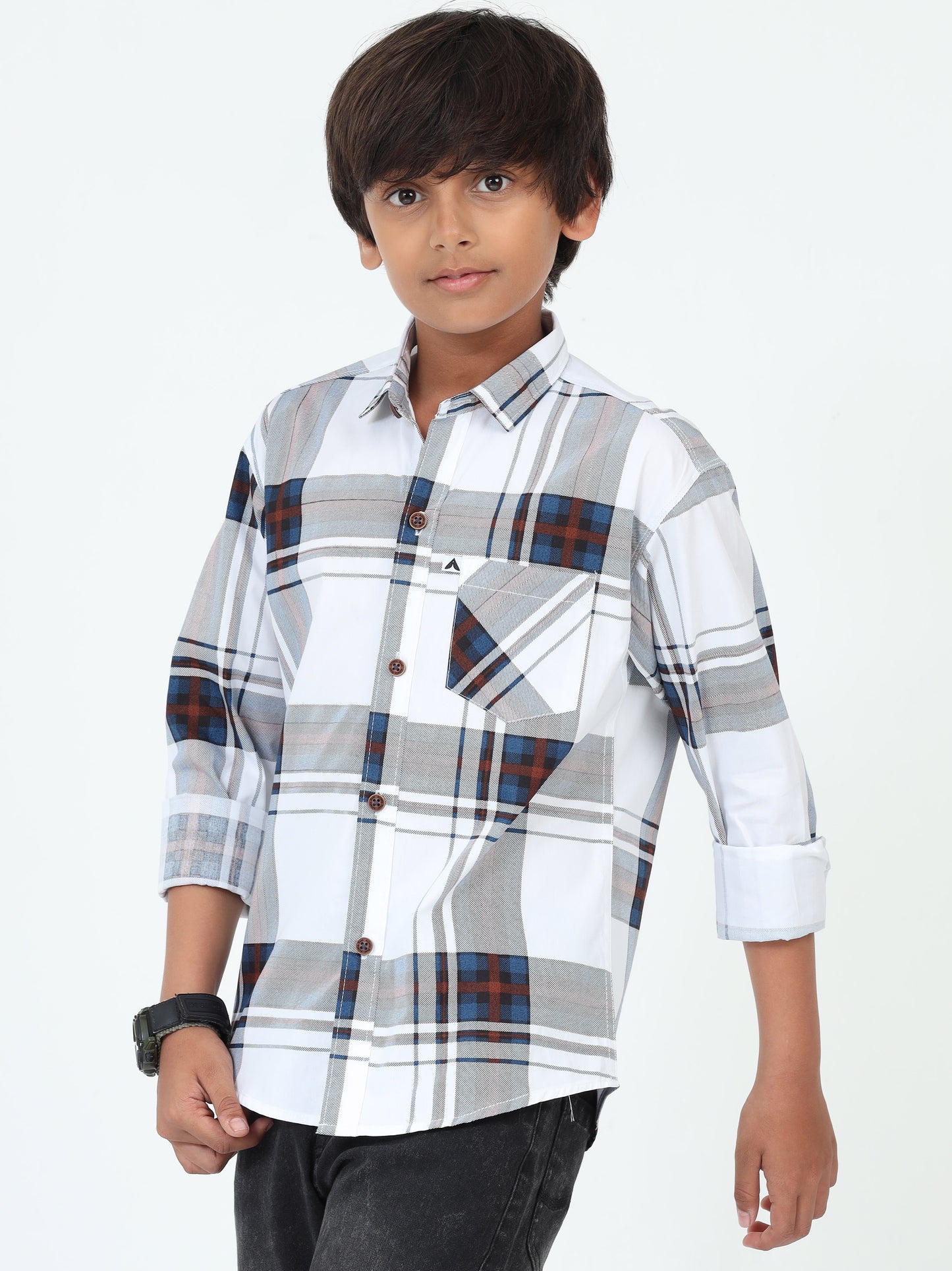Broadchecks Cotton Blend Boys White Dress Shirt