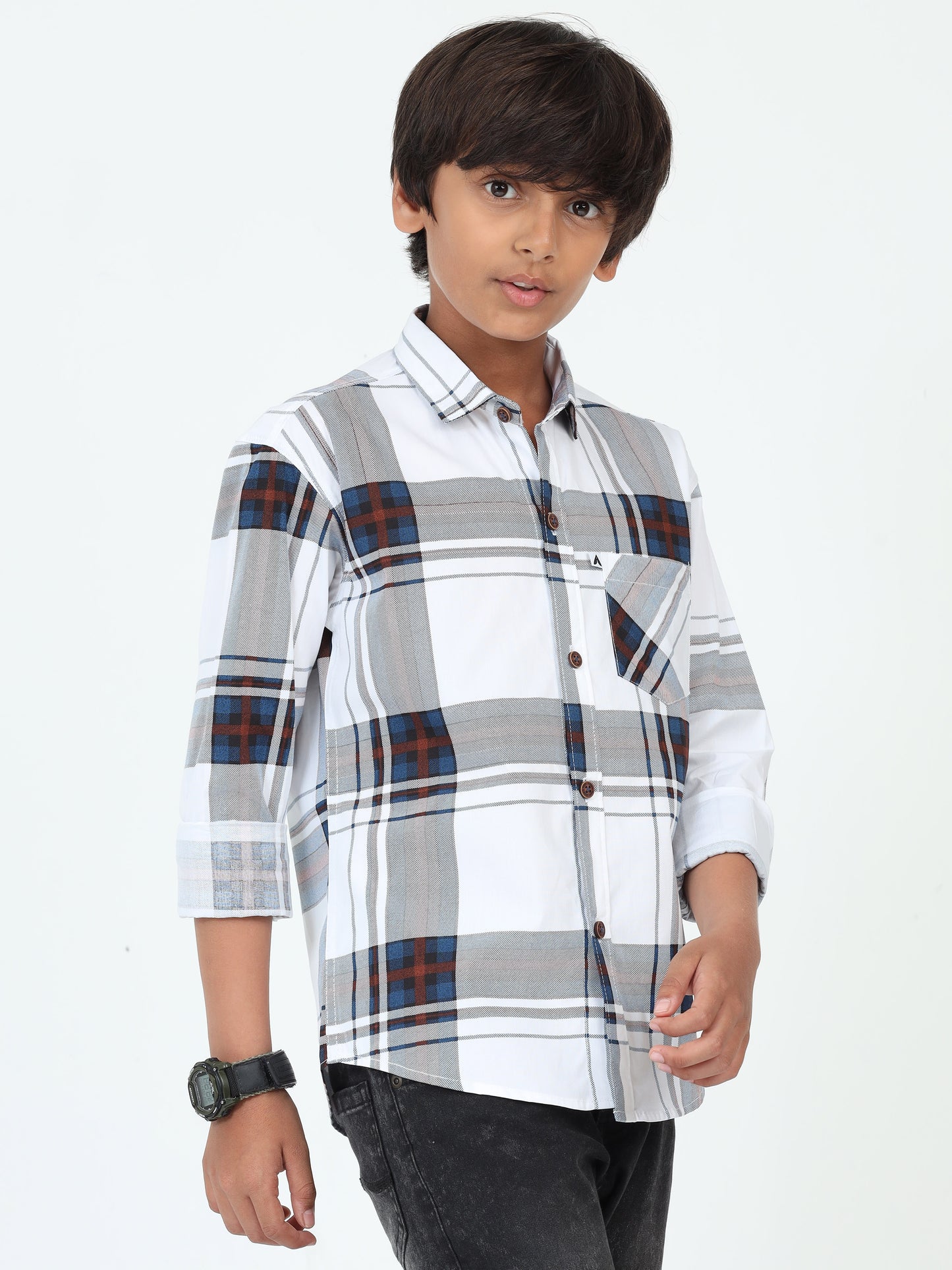 Broadchecks Cotton Blend Boys White Dress Shirt