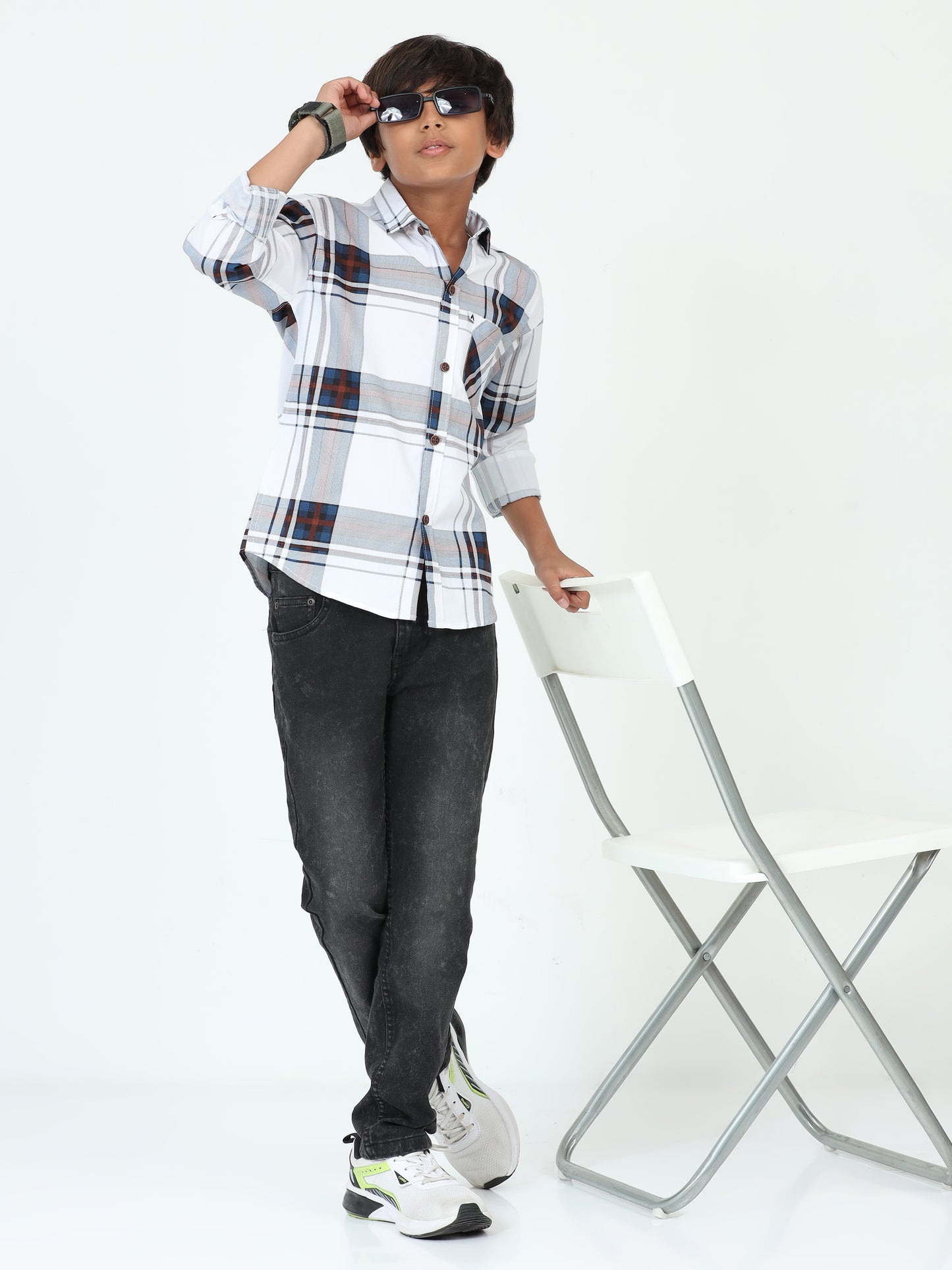 Broadchecks Cotton Blend Boys White Dress Shirt