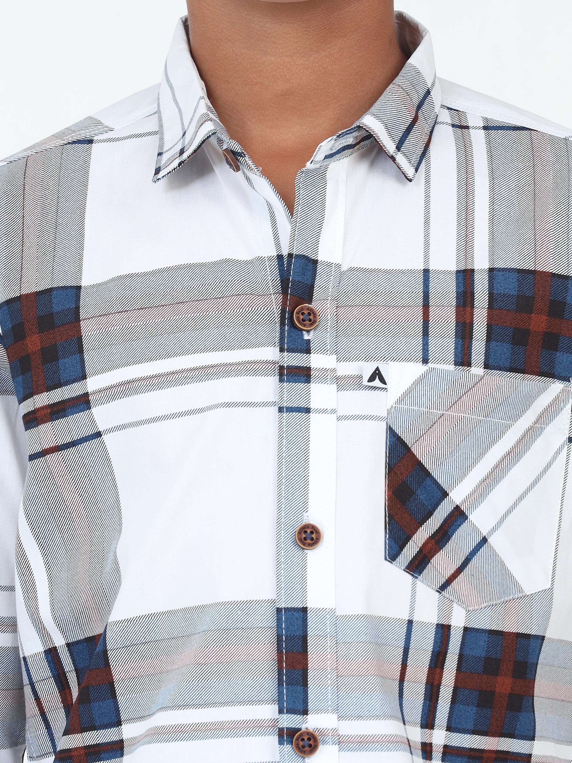 Broadchecks Cotton Blend Boys White Dress Shirt