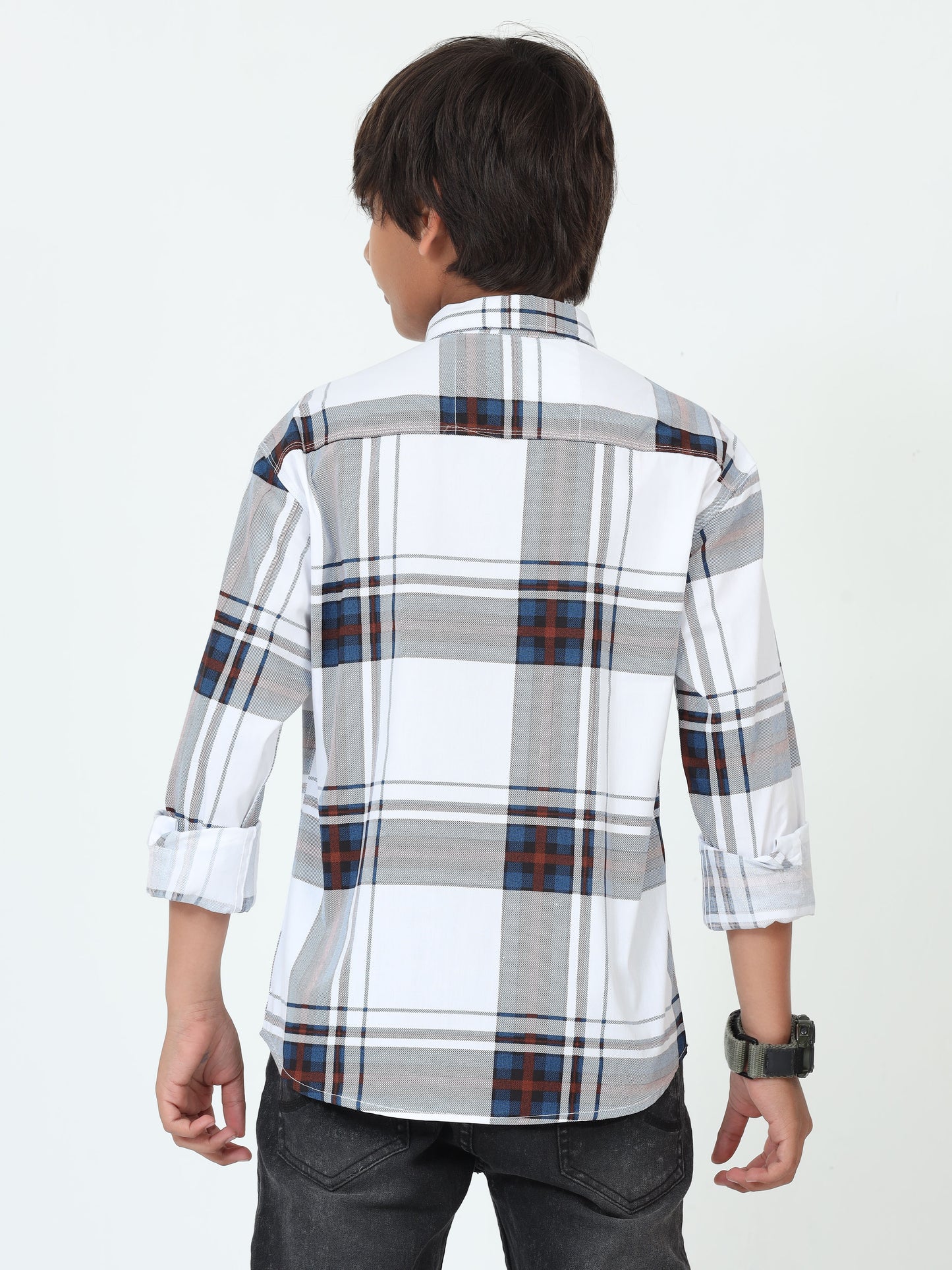 Broadchecks Cotton Blend Boys White Dress Shirt