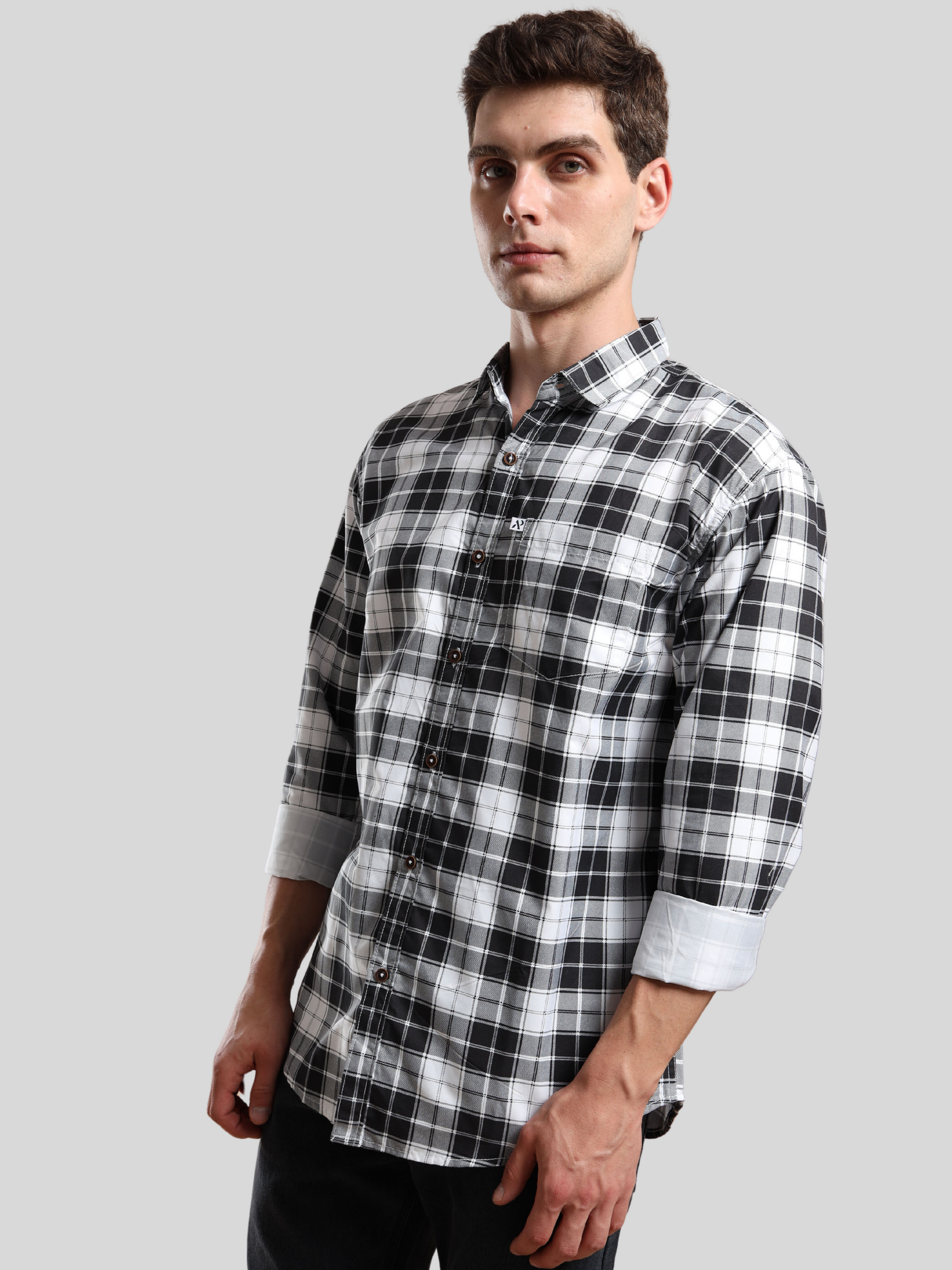 Stylish men, black & white checked shirt for casual and office wear