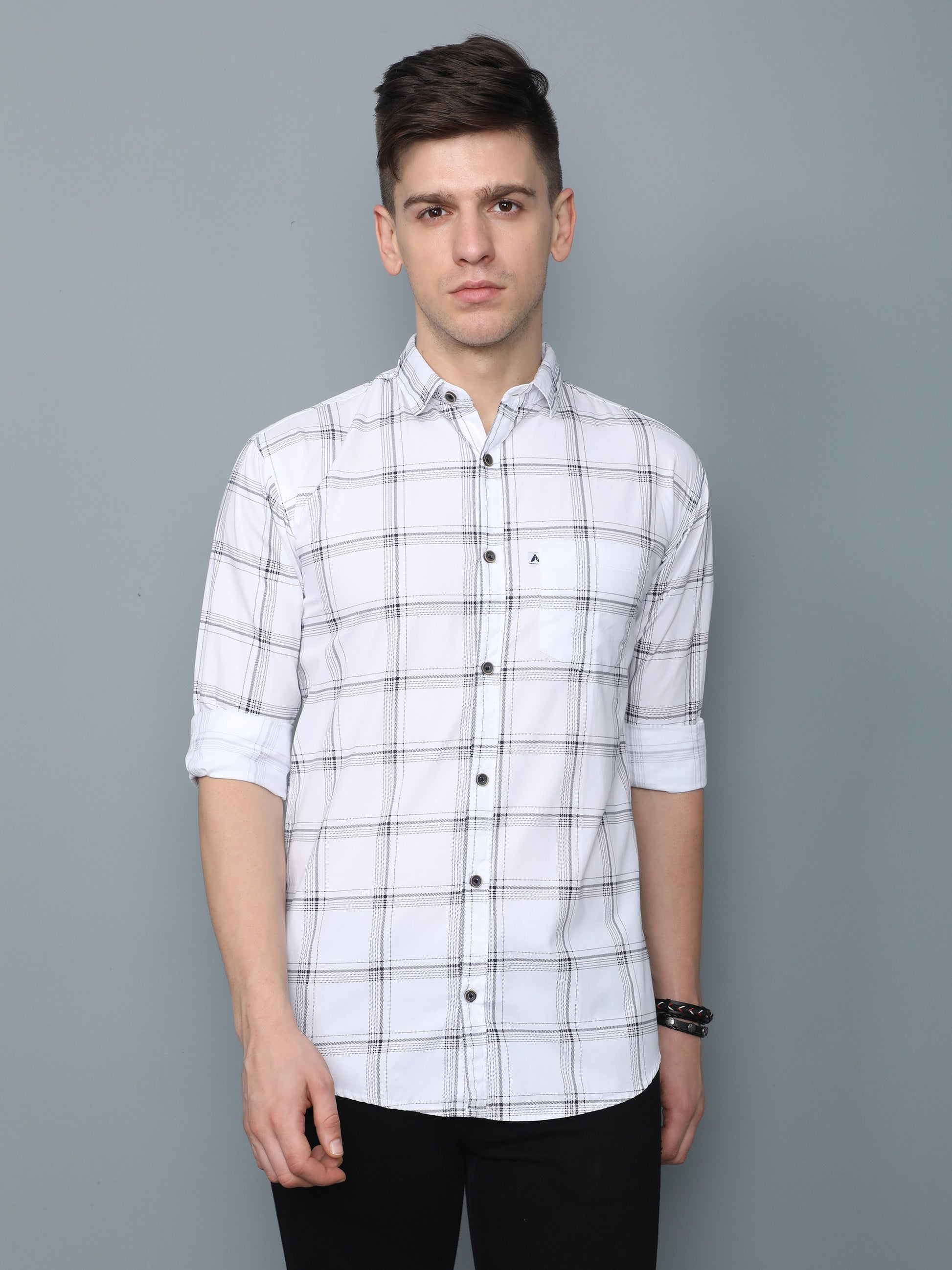 6line White Check Line Shirt for Men 