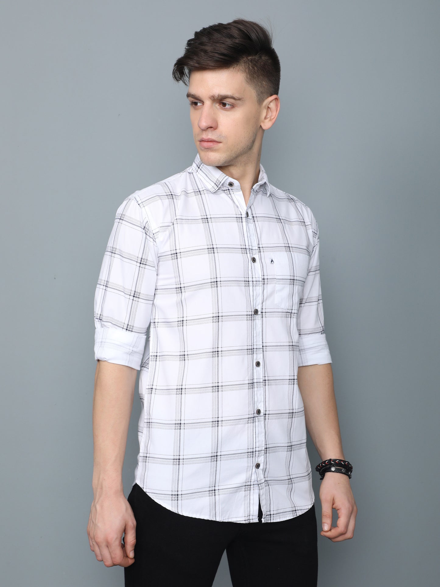 6line White Check Line Shirt for Men 