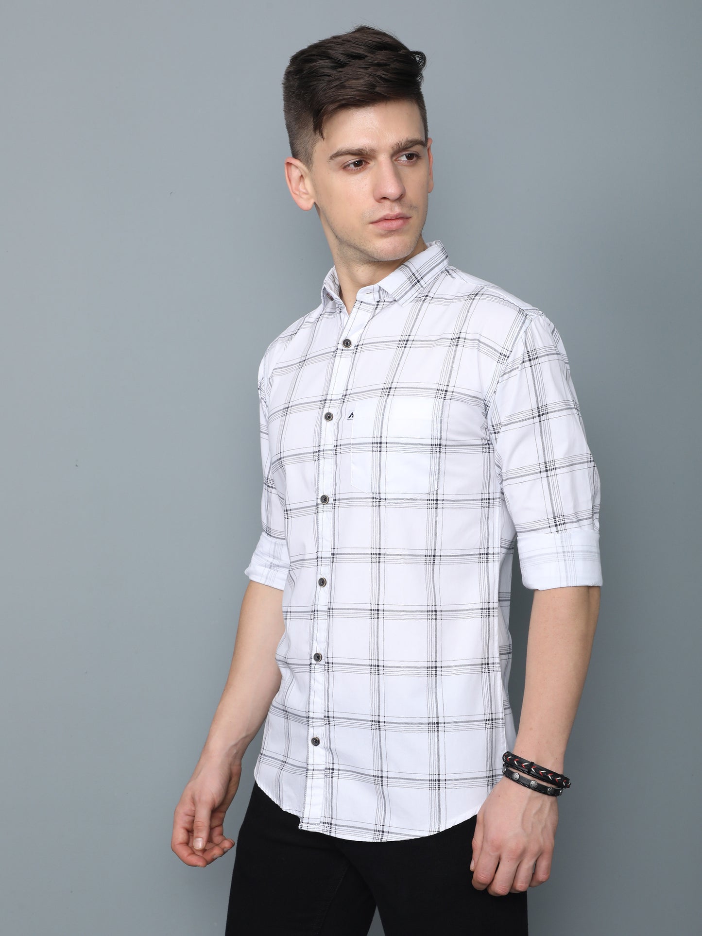 6line White Check Line Shirt for Men 